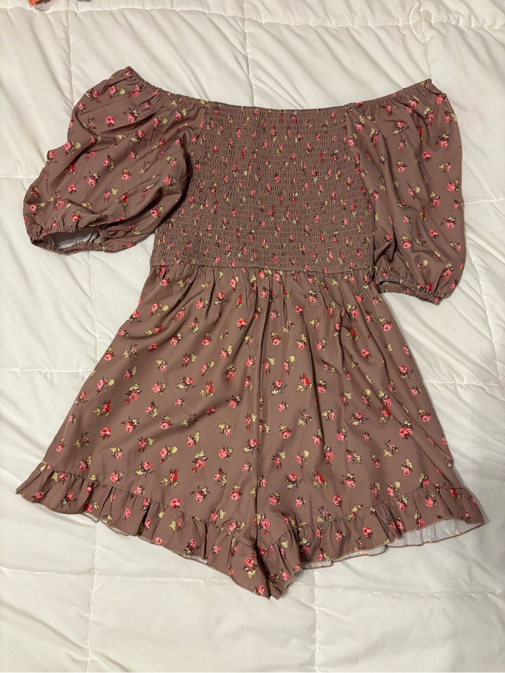 Mauve Floral Off-Shoulder Romper